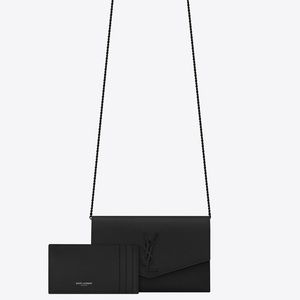 YSL Uptown Chain Wallet Black on Black
